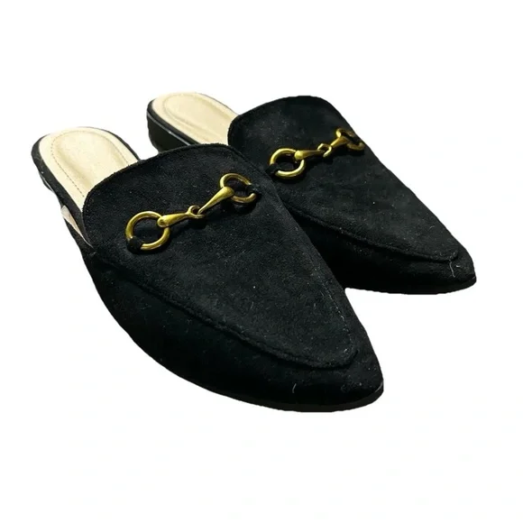 Women’s Black Velvet Mule With Gold Detail Size 7 - Picture 1 of 3